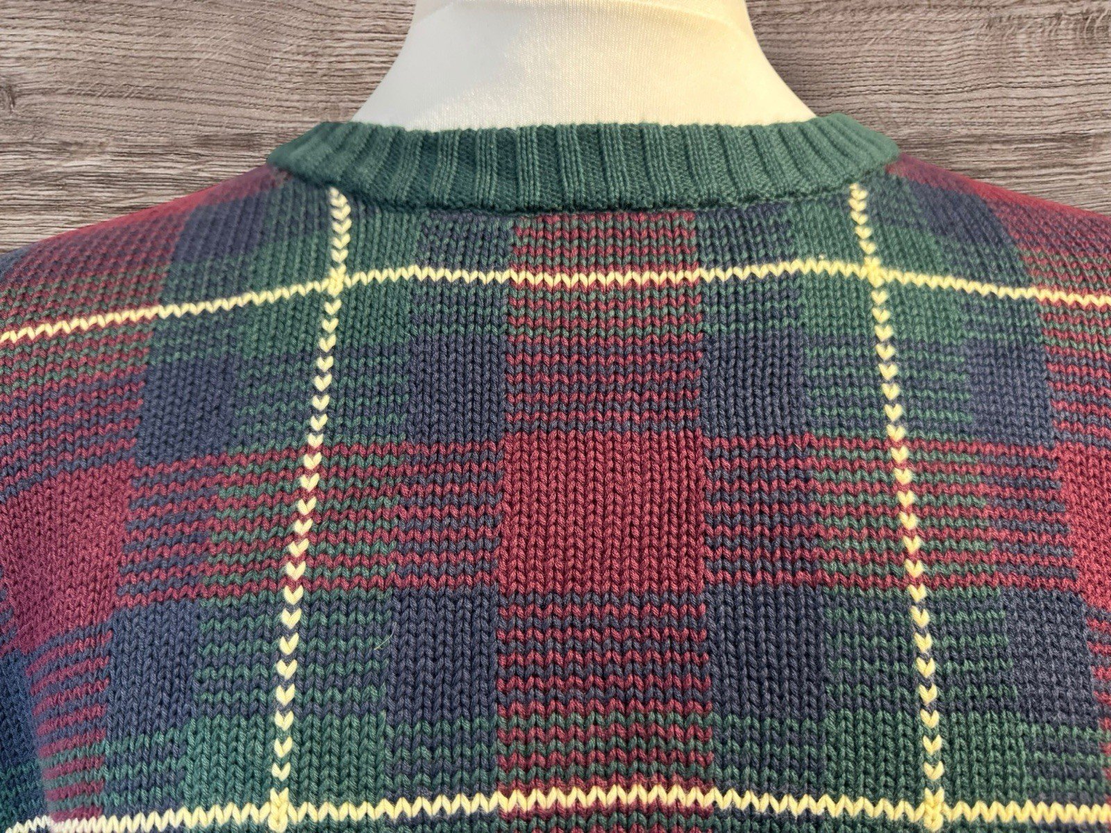 Bugle Boy Classic Vintage Cotton Knit Sweater Plaid Pattern Front Size XXL
