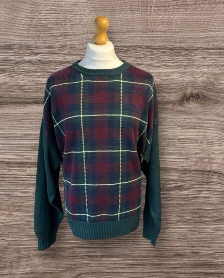 Bugle Boy Classic Vintage Cotton Knit Sweater Plaid Pattern Front Size XXL