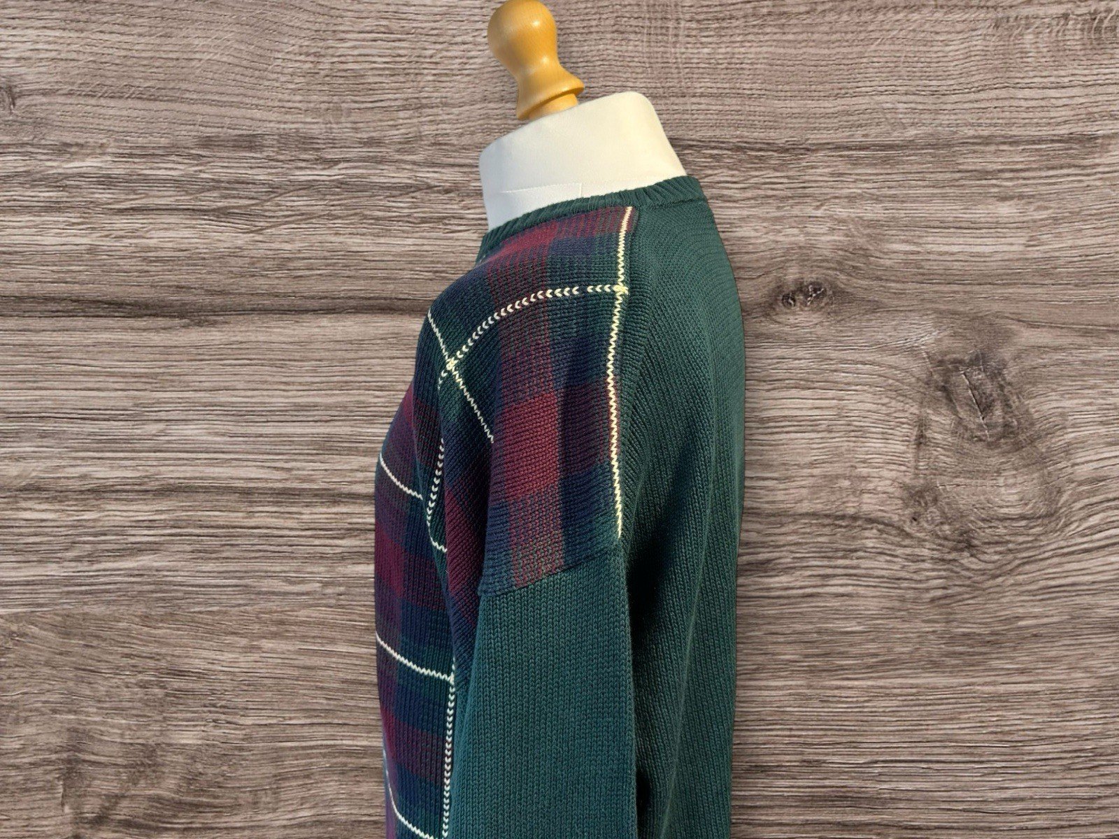 Bugle Boy Classic Vintage Cotton Knit Sweater Plaid Pattern Front Size XXL