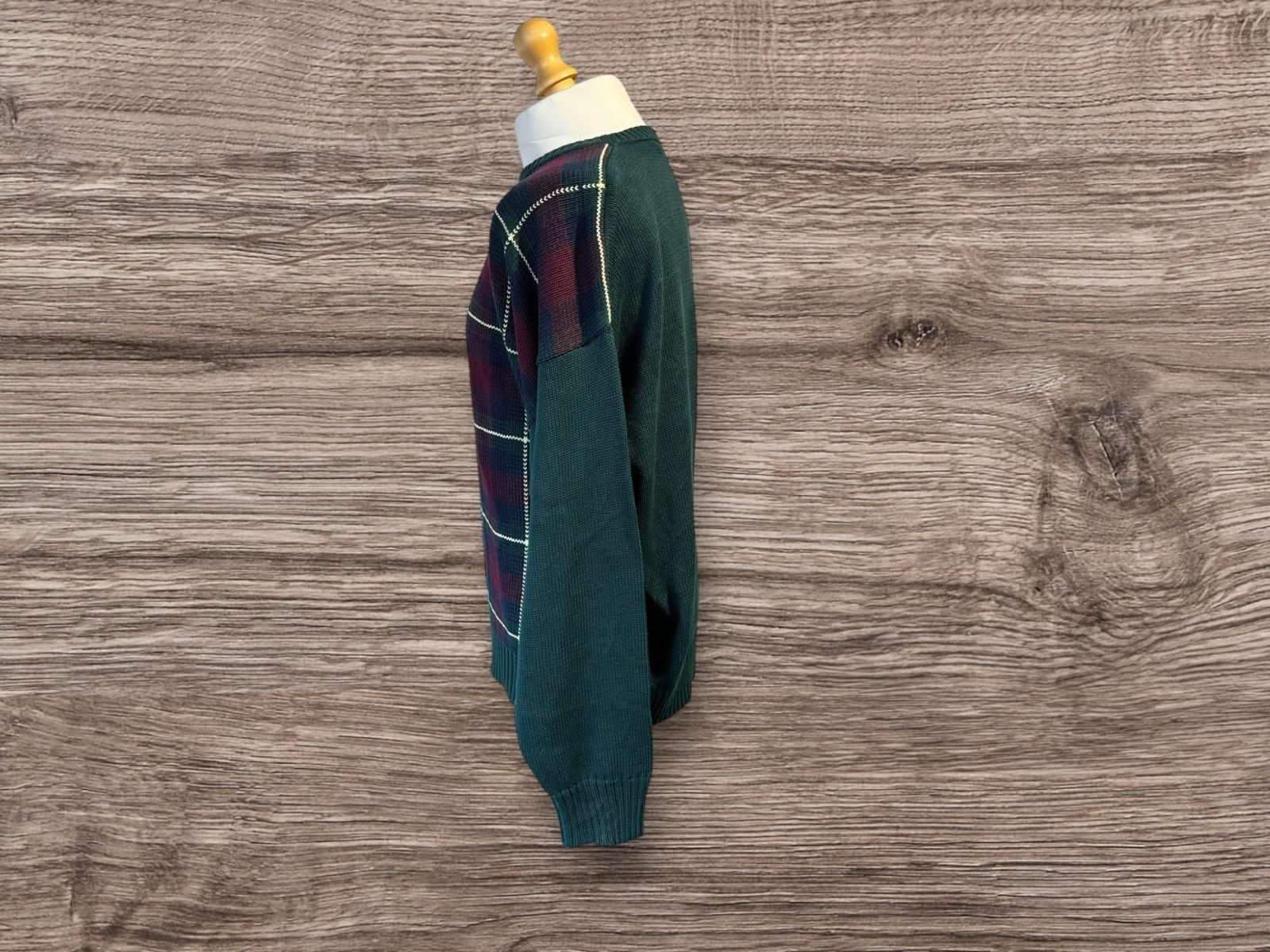 Bugle Boy Classic Vintage Cotton Knit Sweater Plaid Pattern Front Size XXL