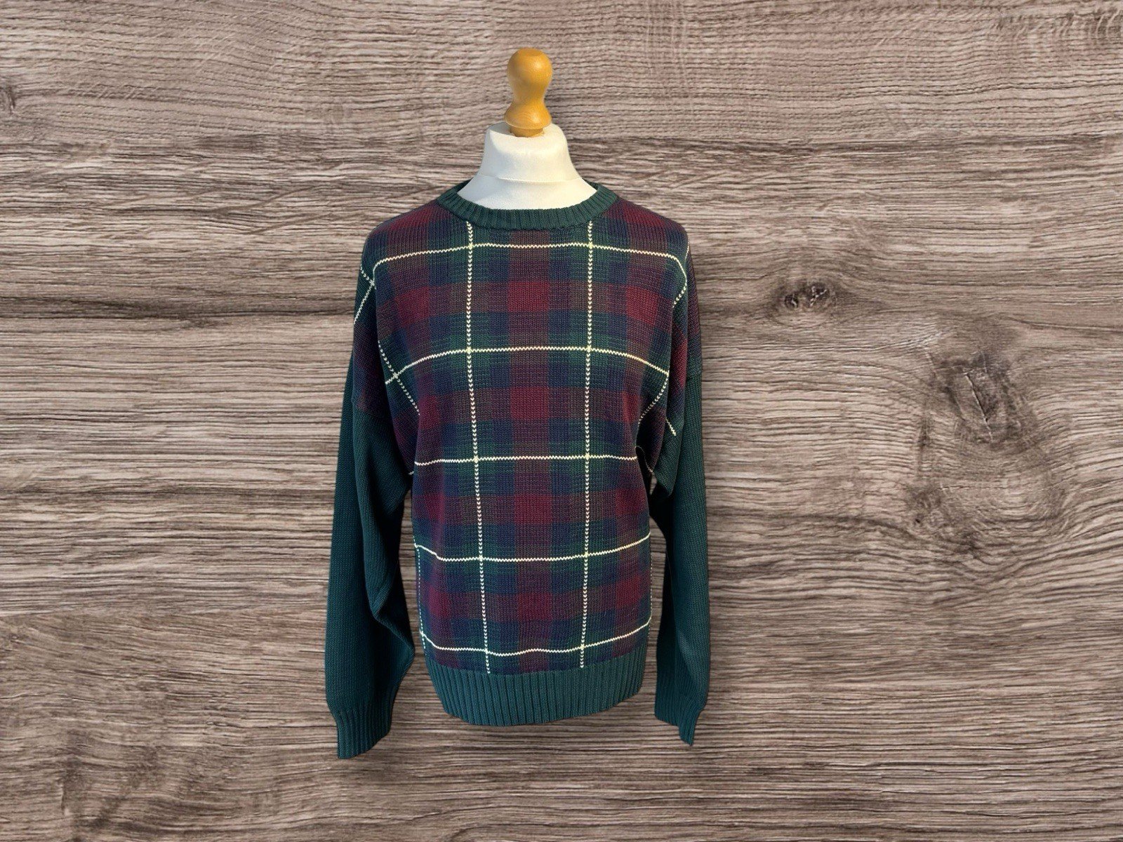 Bugle Boy Classic Vintage Cotton Knit Sweater Plaid Pattern Front Size XXL