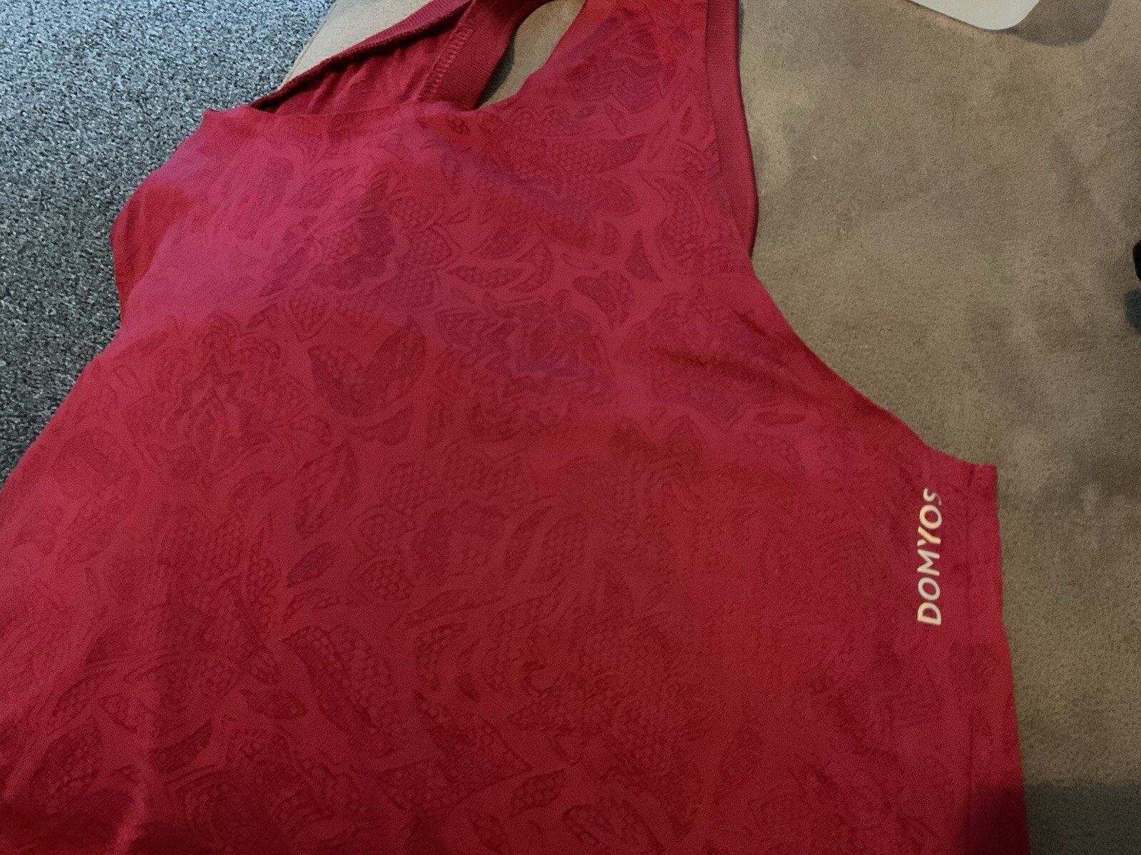 Burgandy Patterned Gym Top Racer Back Flare With Split Back Pit-pit 19in