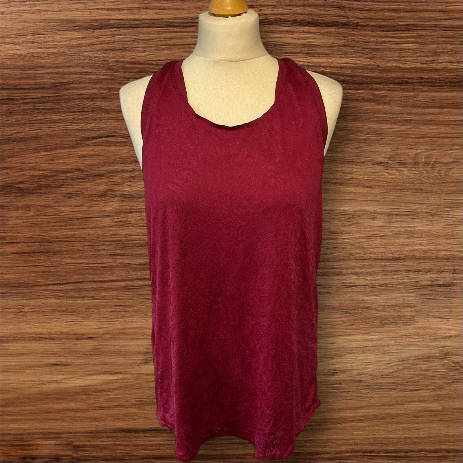 Burgandy Patterned Gym Top Racer Back Flare With Split Back Pit-pit 19in