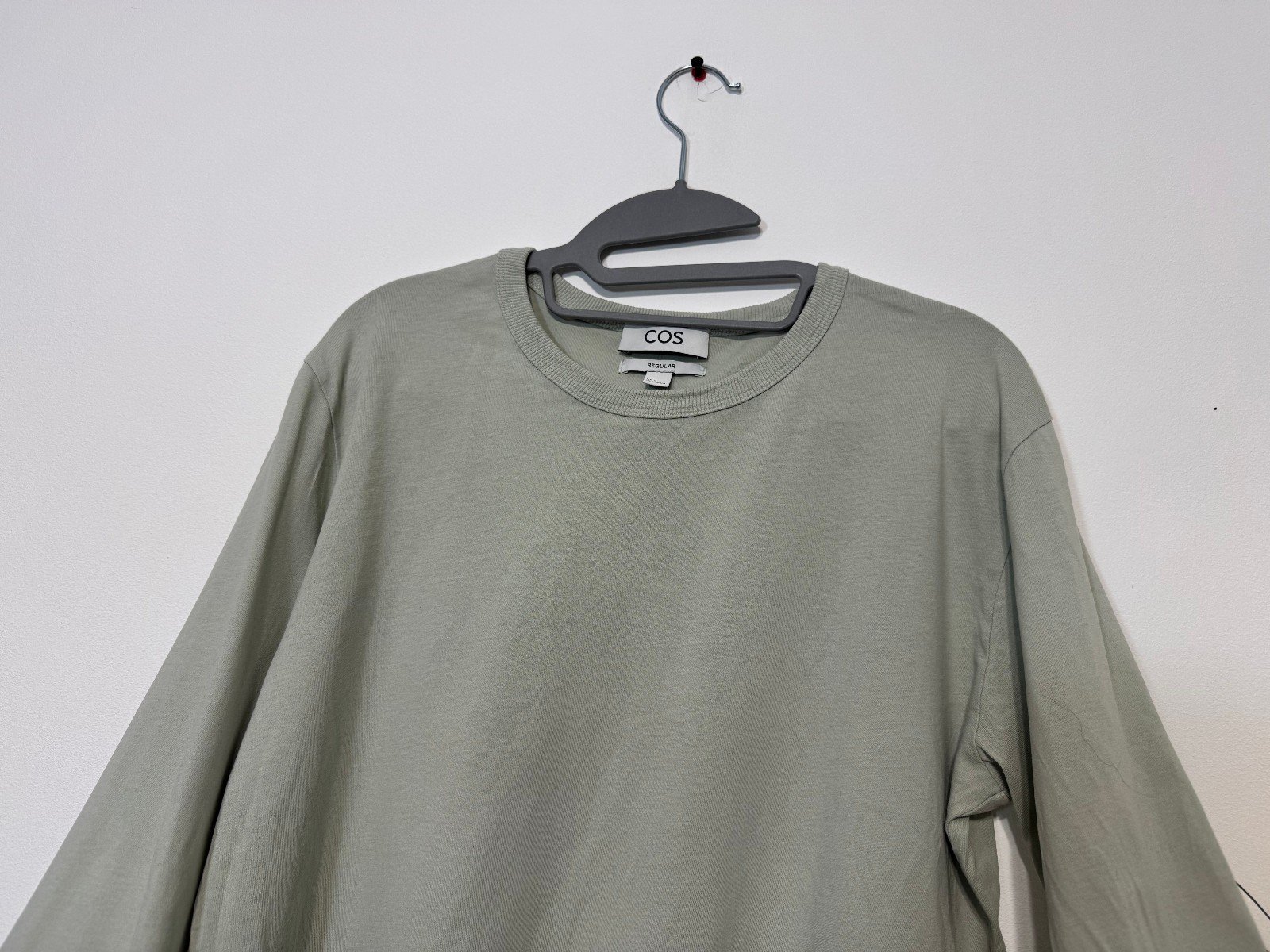 COS Pale Green Cotton Relaxed Fit Jersey Long Sleeve Top Size M