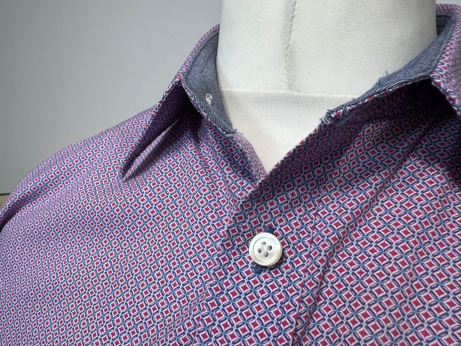 Charles Tyrwhitt Pink Pattern Slim Fit Long Sleeve Shirt Size L