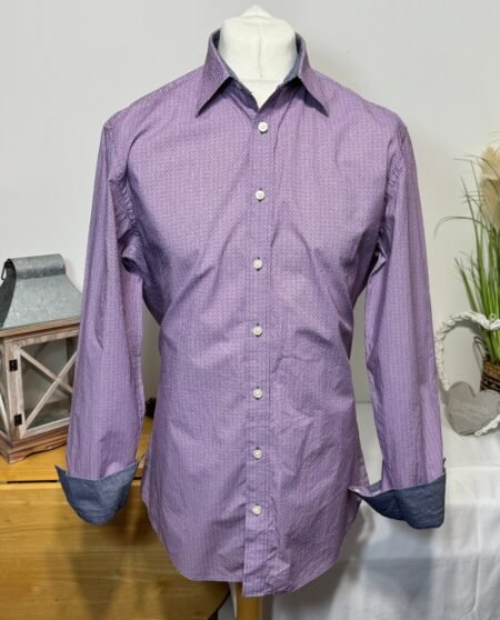 Charles Tyrwhitt Pink Pattern Slim Fit Long Sleeve Shirt Size L