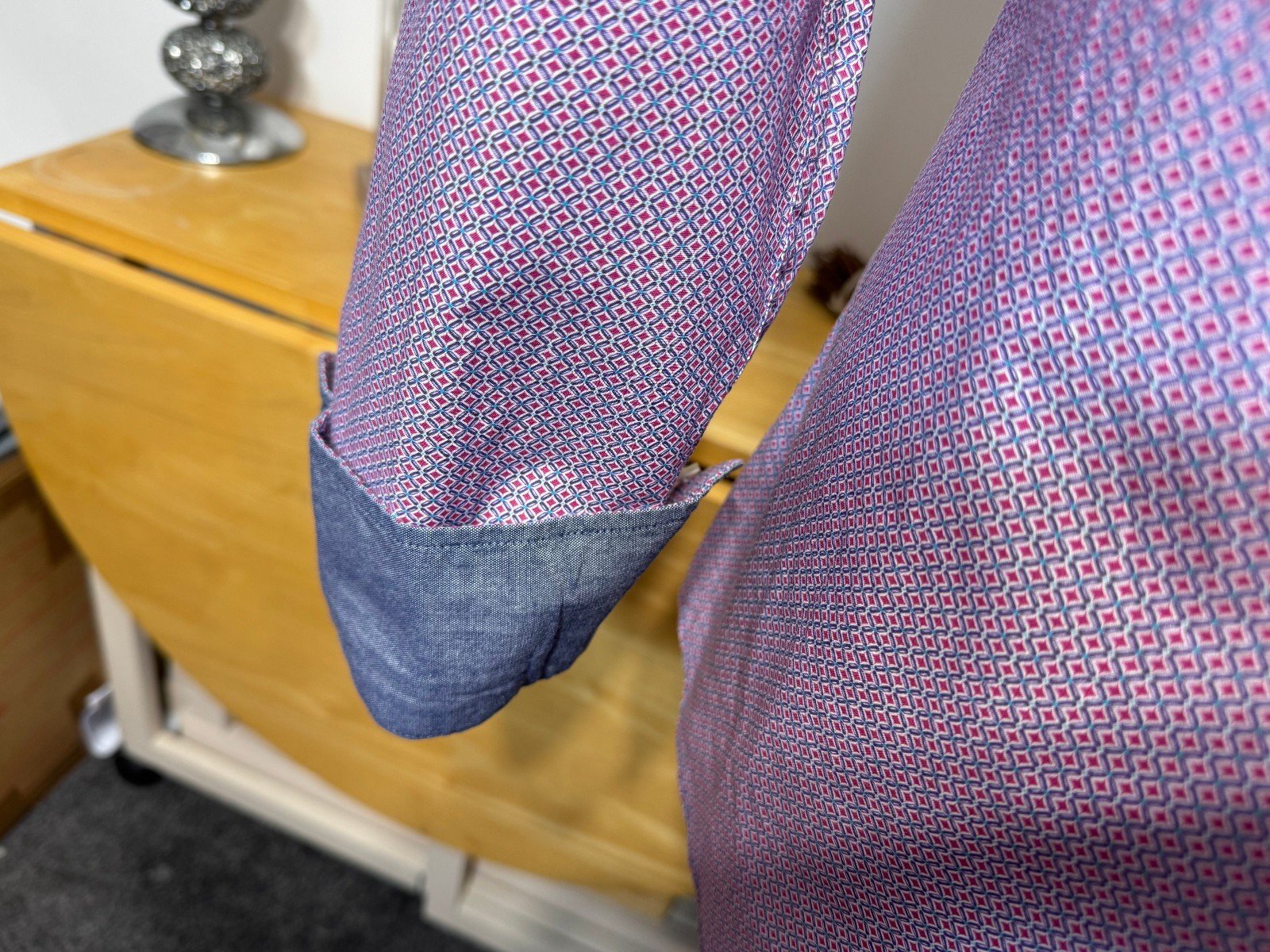 Charles Tyrwhitt Pink Pattern Slim Fit Long Sleeve Shirt Size L