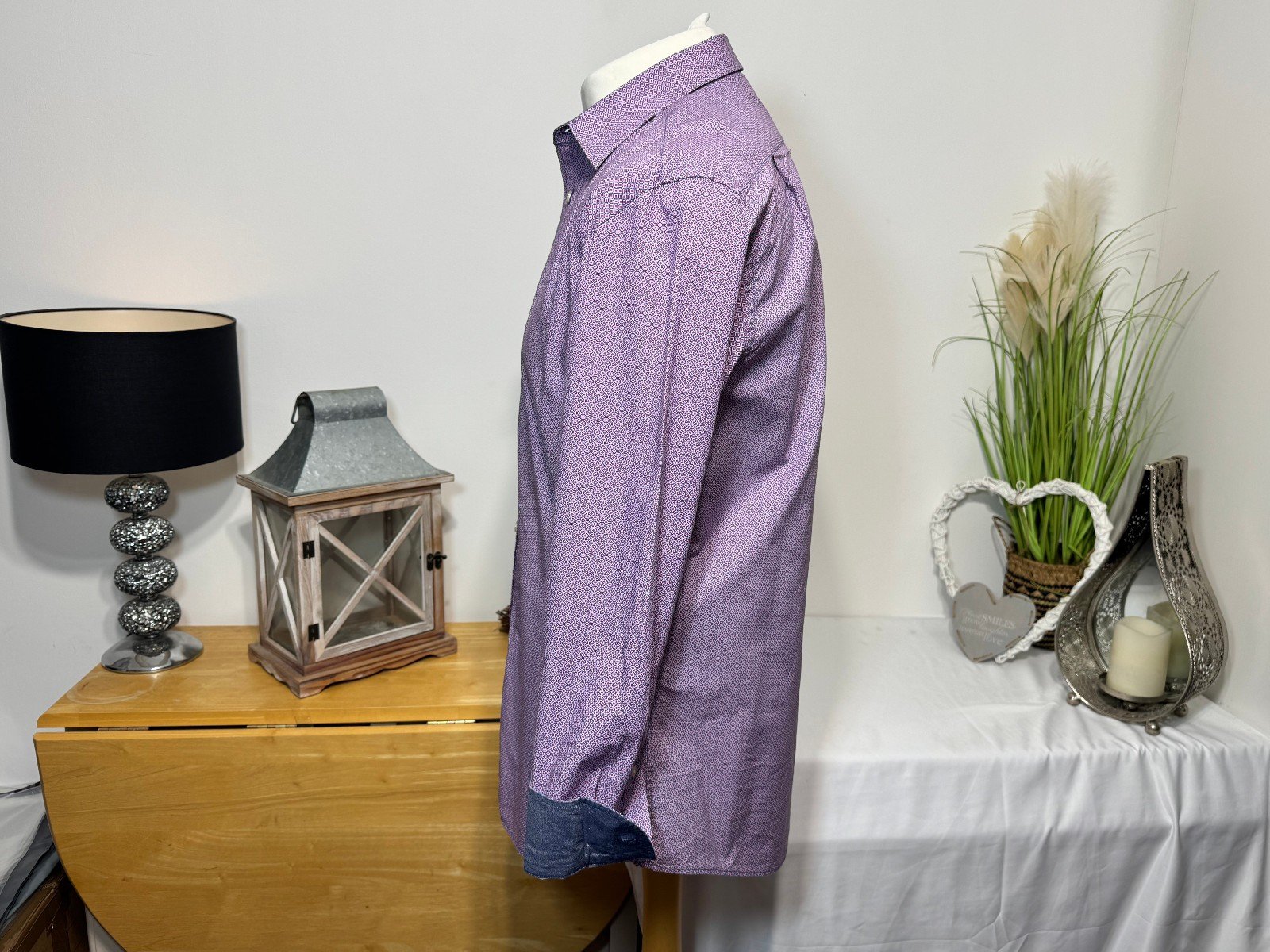 Charles Tyrwhitt Pink Pattern Slim Fit Long Sleeve Shirt Size L