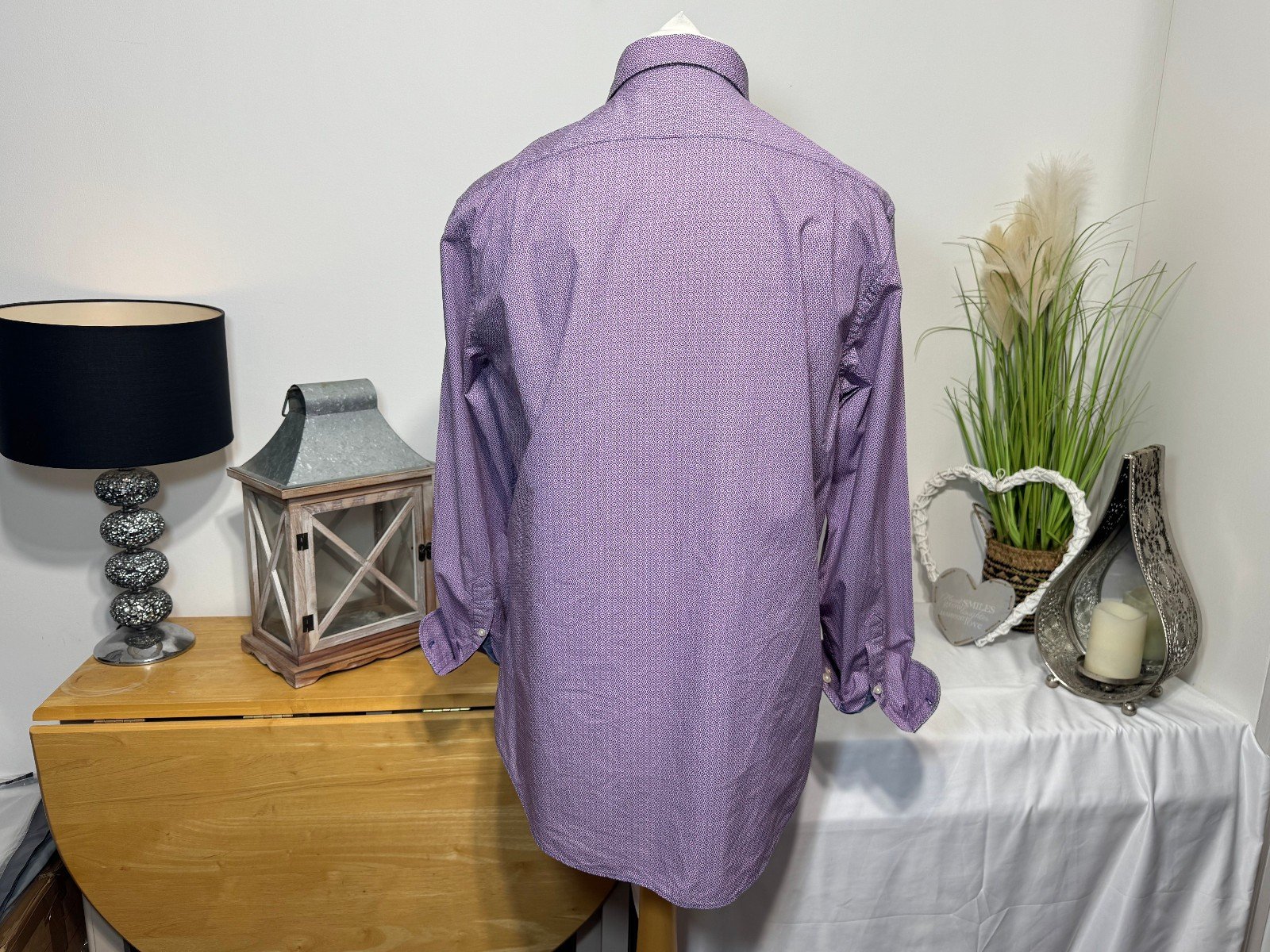 Charles Tyrwhitt Pink Pattern Slim Fit Long Sleeve Shirt Size L