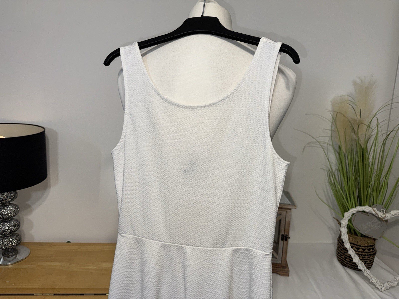 Divided White Textured Stretch Fit & Flare Dress Size 12