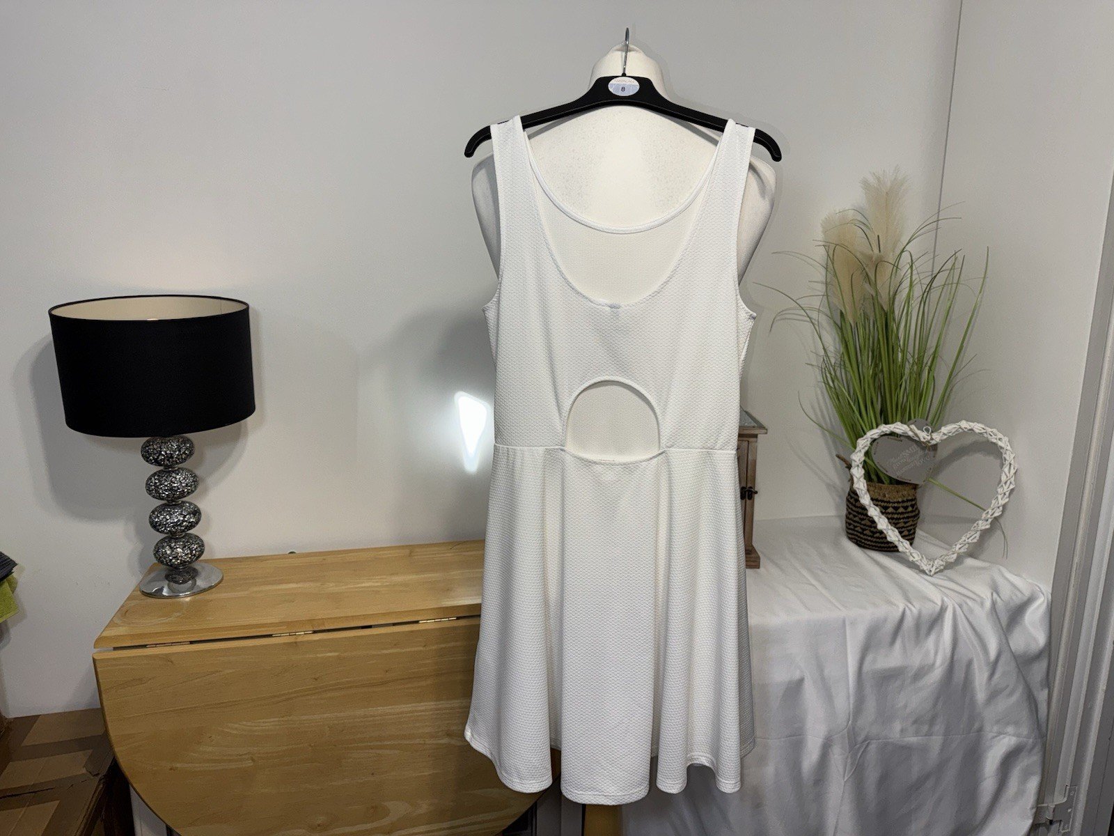 Divided White Textured Stretch Fit & Flare Dress Size 12