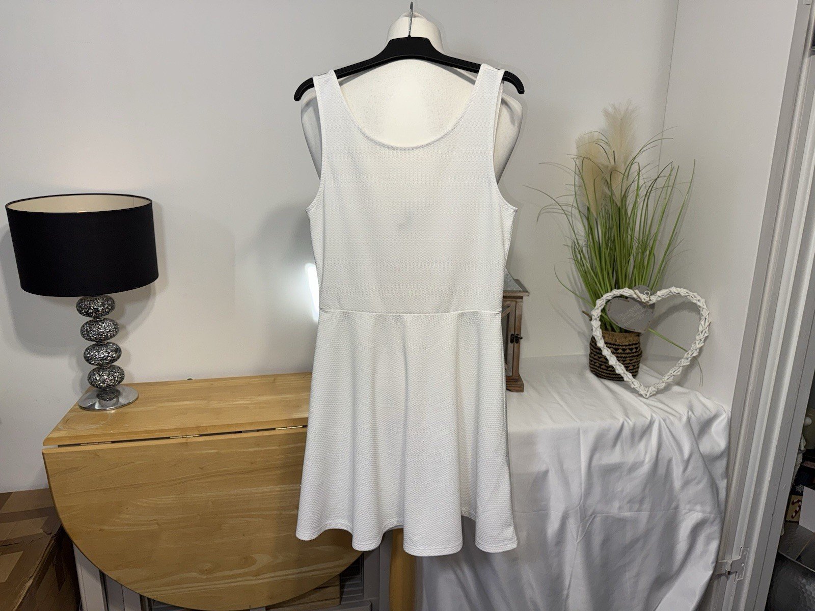 Divided White Textured Stretch Fit & Flare Dress Size 12