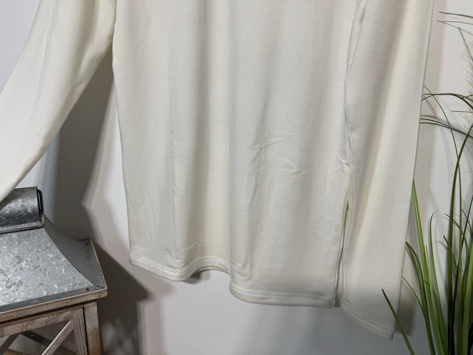 Ecru Fleece Lined Long Sleeve Crew Neck Jersey Top Size S