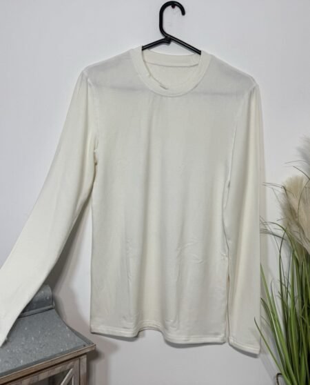 Ecru Fleece Lined Long Sleeve Crew Neck Jersey Top Size S