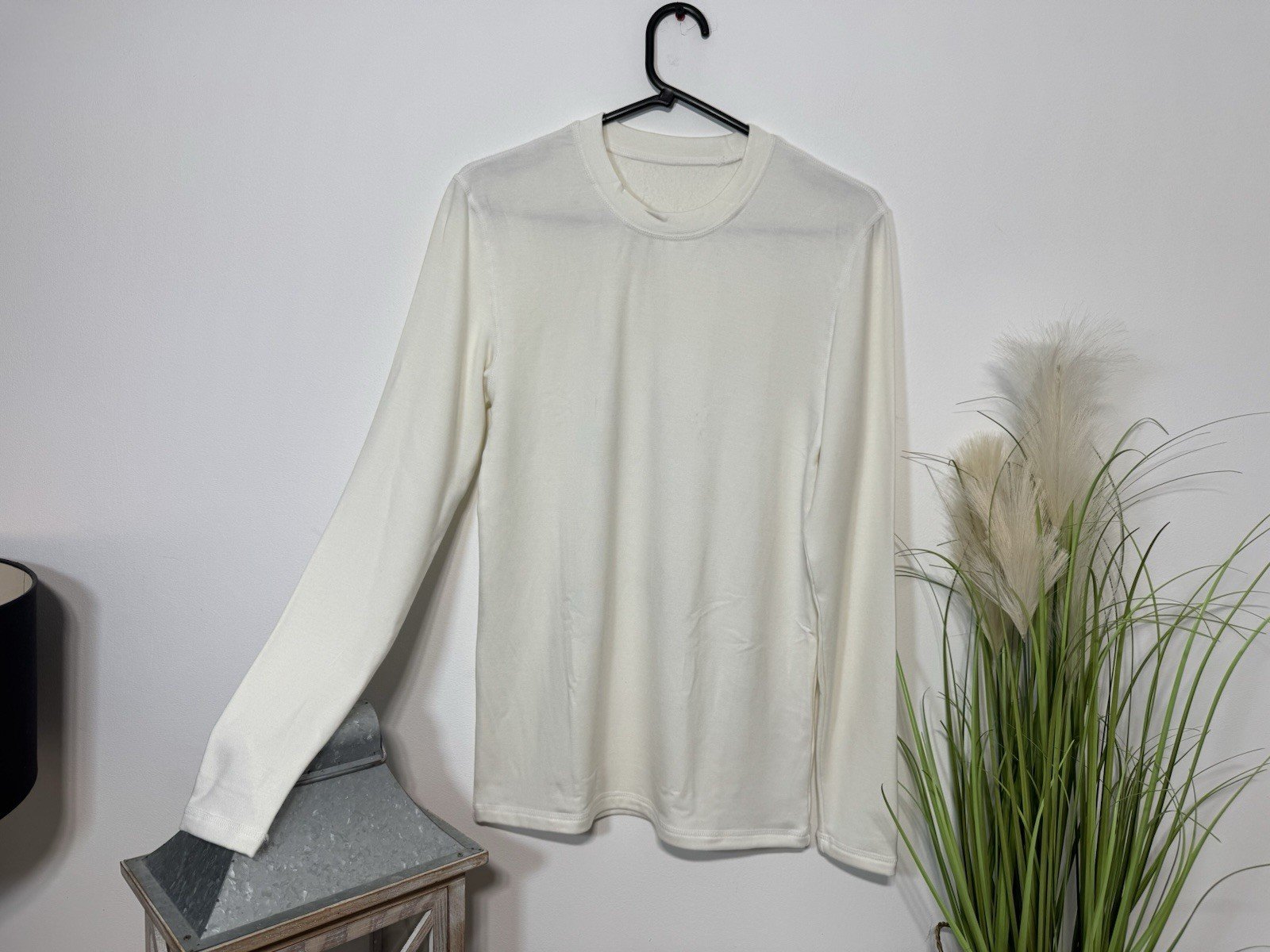 Ecru Fleece Lined Long Sleeve Crew Neck Jersey Top Size S