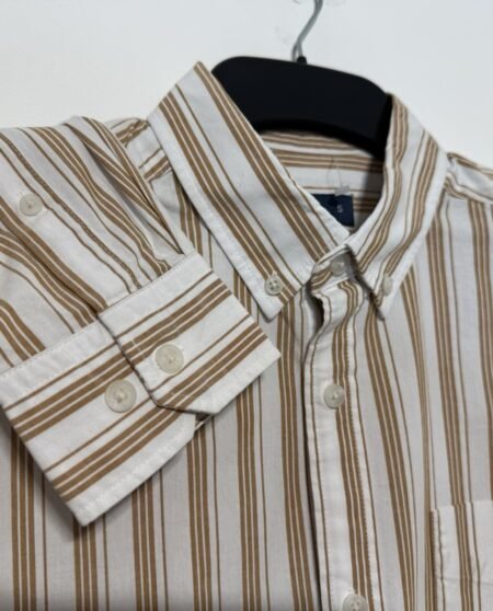 Ecru Stripe Long Sleeve Shirt With Button Down Collar Size S