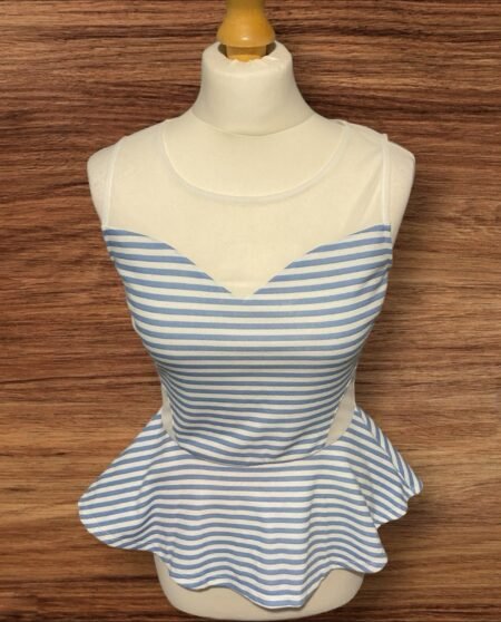 Fit And Flare Blue/White Stripe Top With Net Yolk And Sides Size 10
