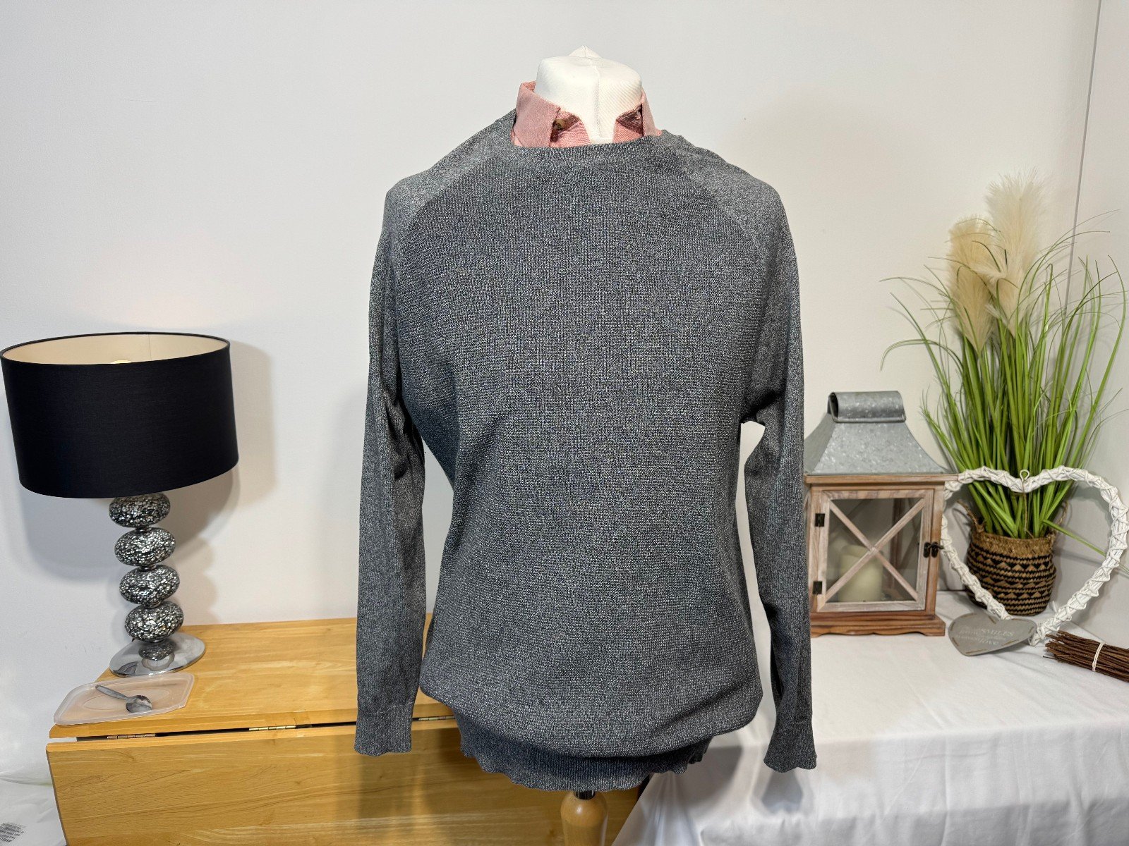 GREY TEXTURED KNIT CREW NECK JUMPER SIZE 2XL