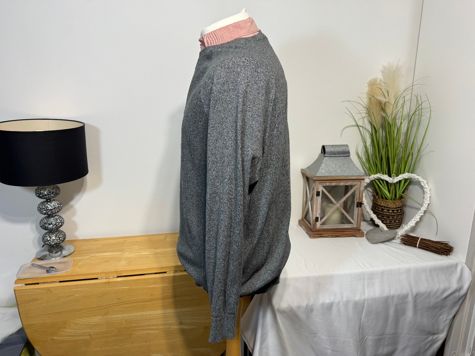 GREY TEXTURED KNIT CREW NECK JUMPER SIZE 2XL