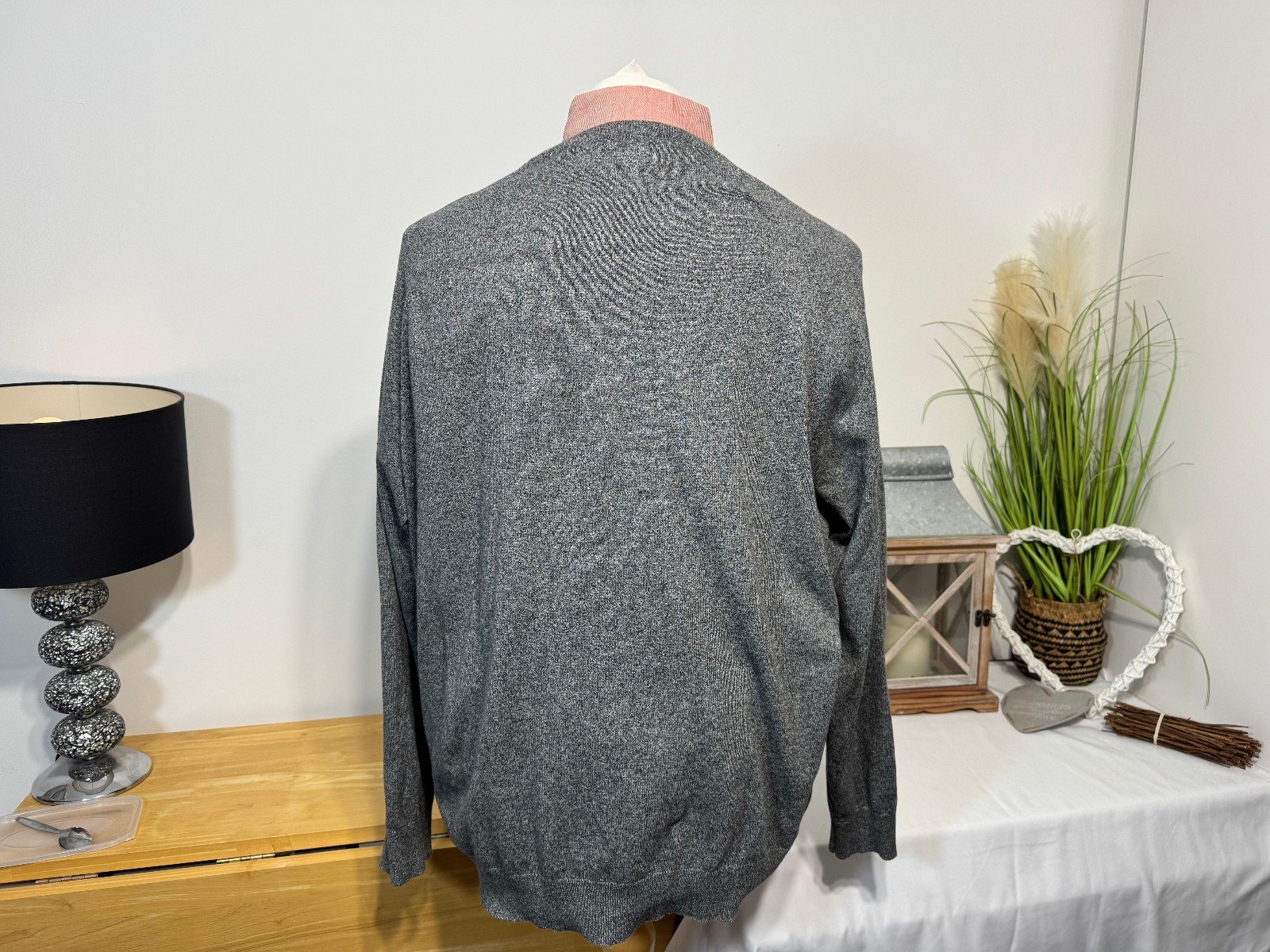 GREY TEXTURED KNIT CREW NECK JUMPER SIZE 2XL