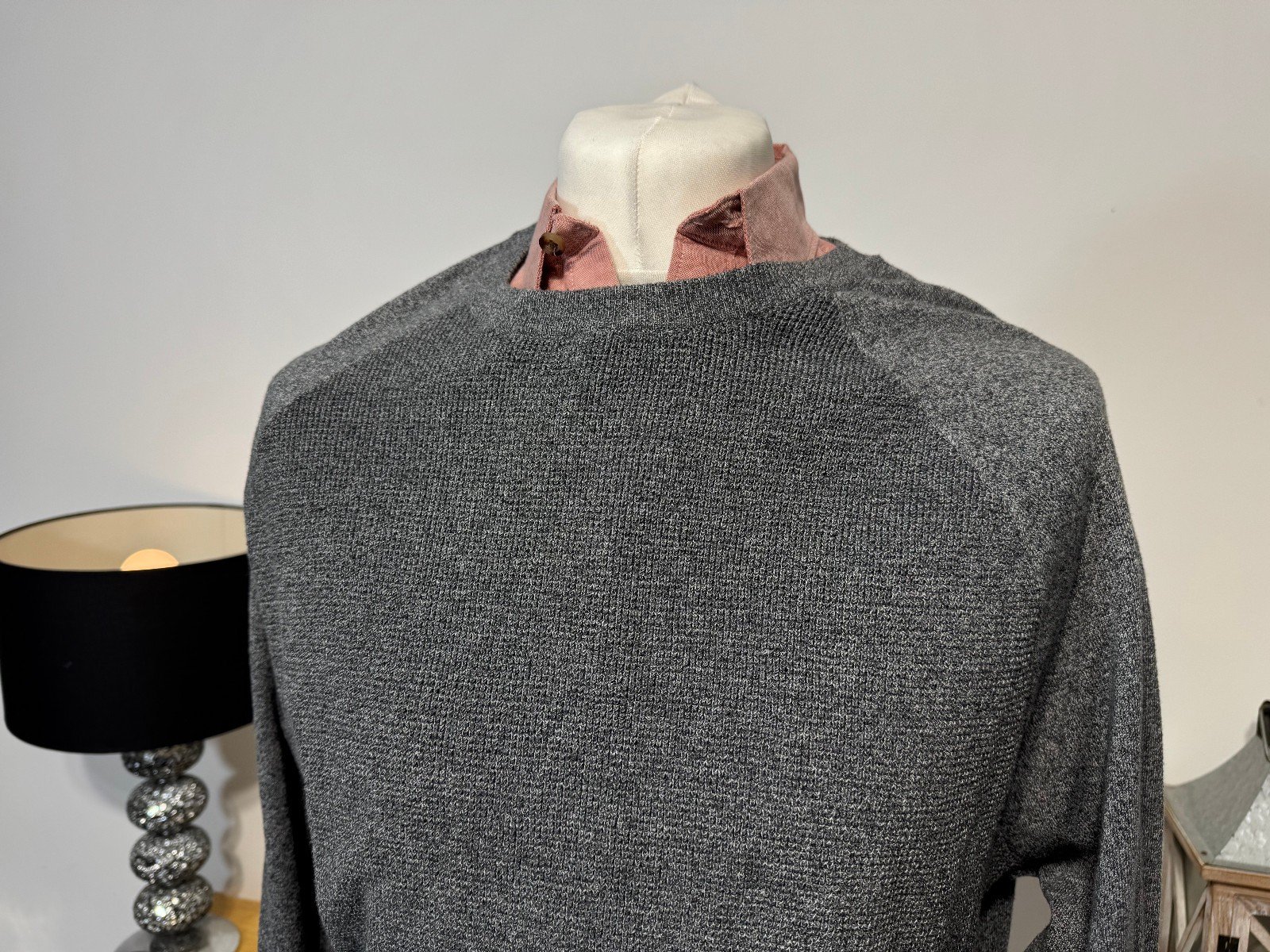 GREY TEXTURED KNIT CREW NECK JUMPER SIZE 2XL