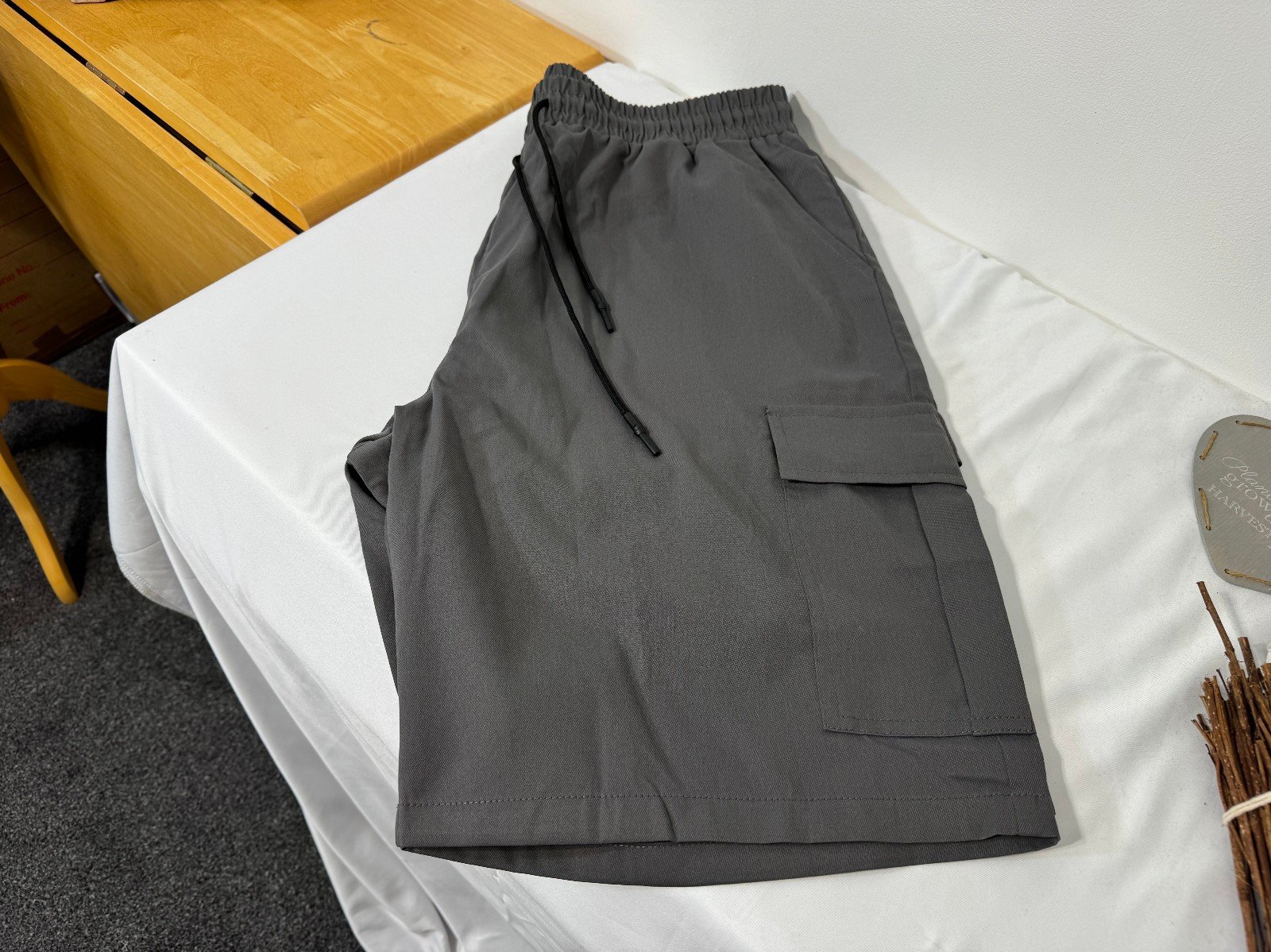 Grey Cargo Shorts Elasticated Waist Size XL