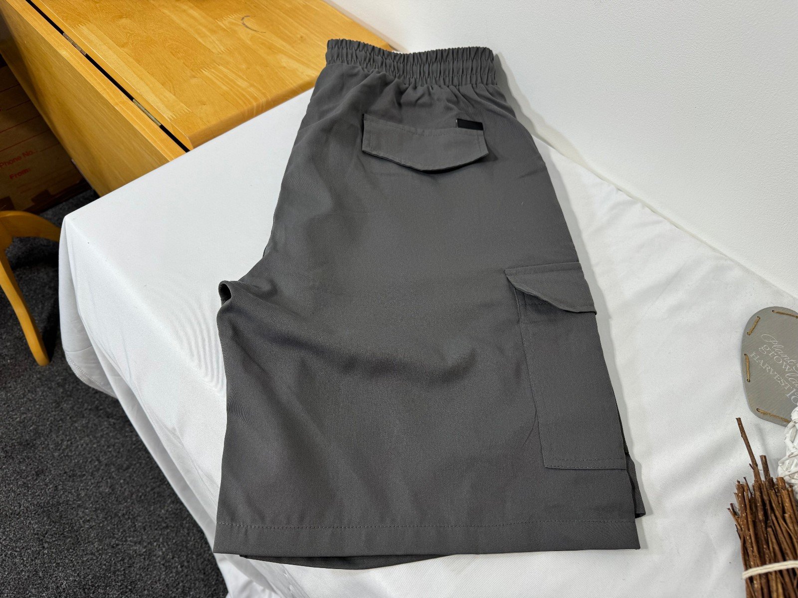 Grey Cargo Shorts Elasticated Waist Size XL