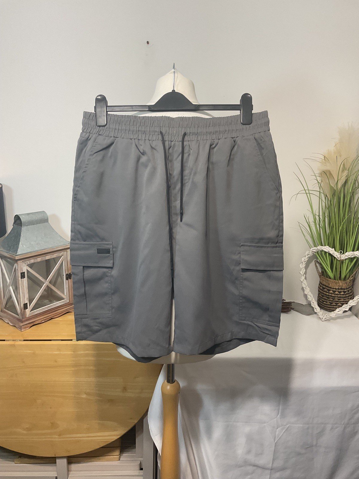Grey Cargo Shorts Elasticated Waist Size XL