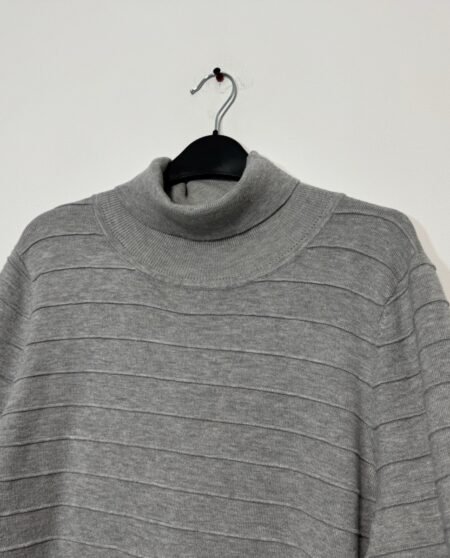 Grey Supersoft Stripe Fine Knit Turtleneck Jumper Size 8-10