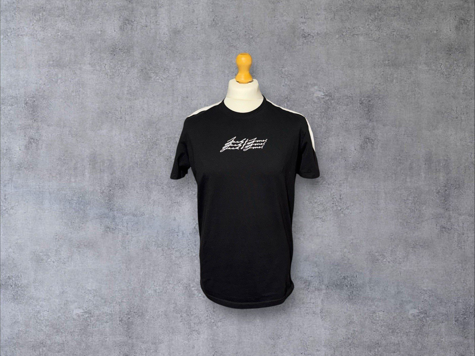 Jack&Jones Black Cotton T-Shirt With Front Graphic White Stripe To Sleeve Size L