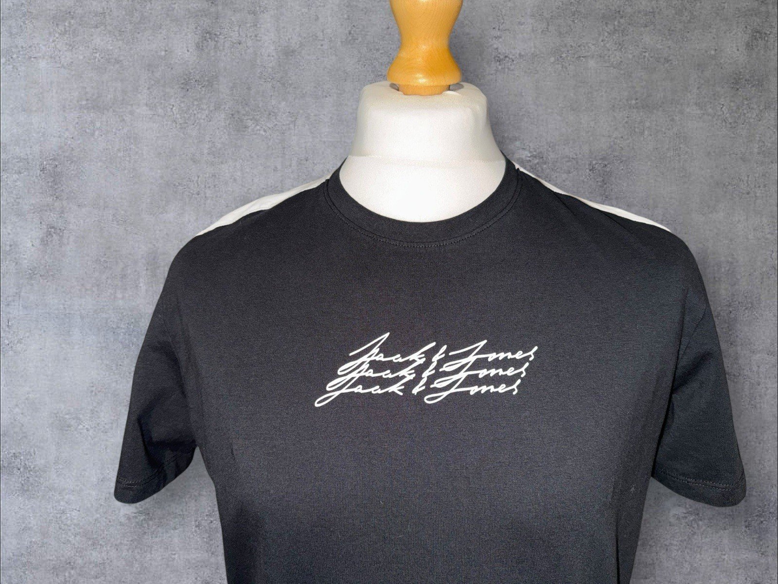 Jack&Jones Black Cotton T-Shirt With Front Graphic White Stripe To Sleeve Size L