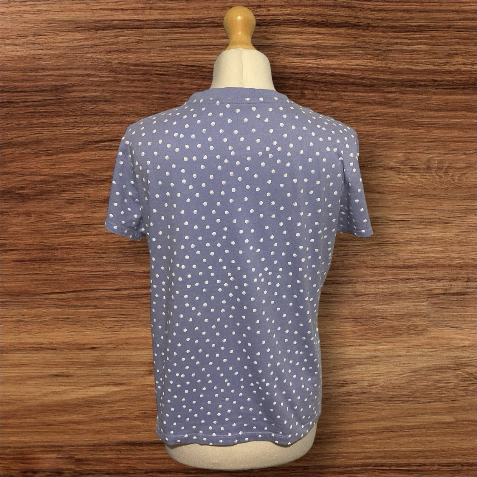 Lavender Blue T Shirt With White Polka Dots Shirt Sleeve Round Neck Size M