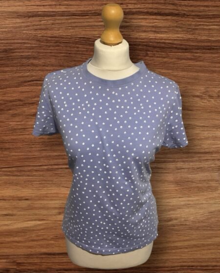 Lavender Blue T Shirt With White Polka Dots Shirt Sleeve Round Neck Size M