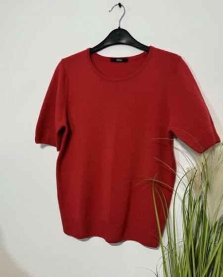 M&S Red Mix Acrylic Fine Knit Short Sleeve Jumper Size 10