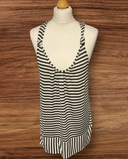 Marks & Spencer White Kharki Stripe Tunic Racer Straps Deep Hem Size 14