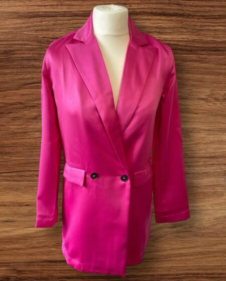 NEW.    Leonie Hanne Fushia Pink Double Breasted Long Blazer Size XXS