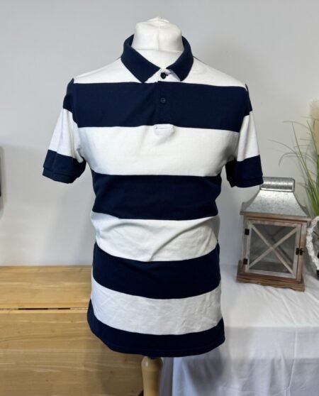 Navy & White Stripe Pique Polo Size M