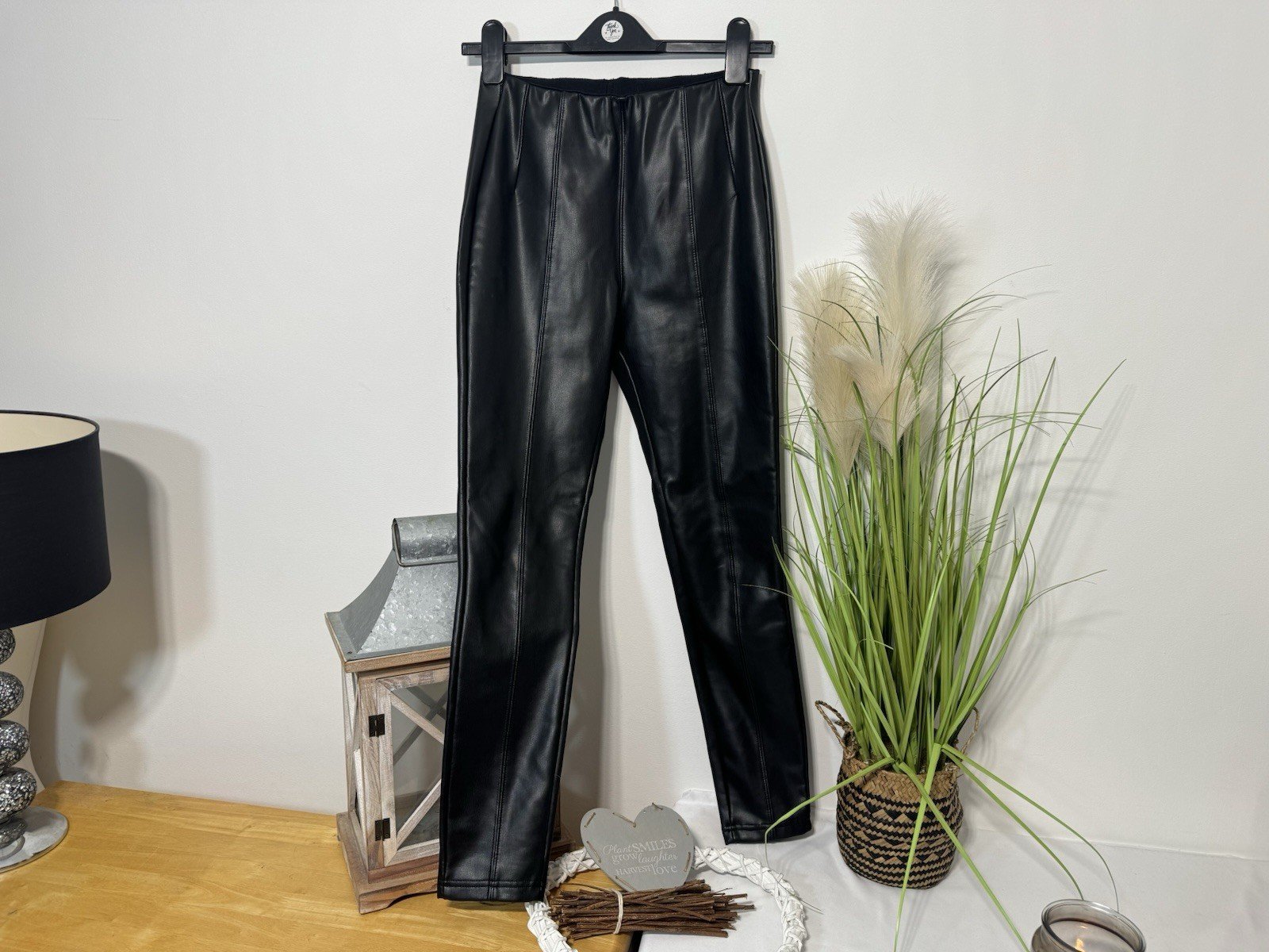 New Look Black Faux Leather Stretch Leggings Size 8