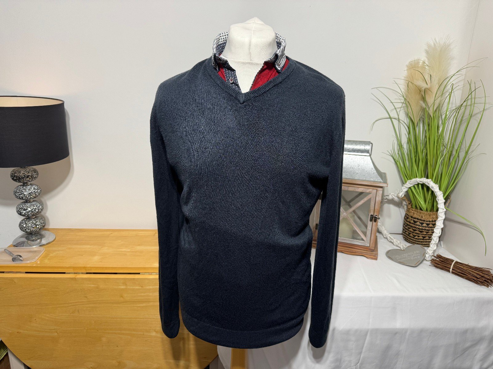 Next Navy Acrylic V-neck Jumper Size L