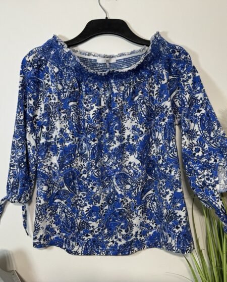 Next Paisley Print Bardot Neckline Top With 3/4 Sleeves Size 12