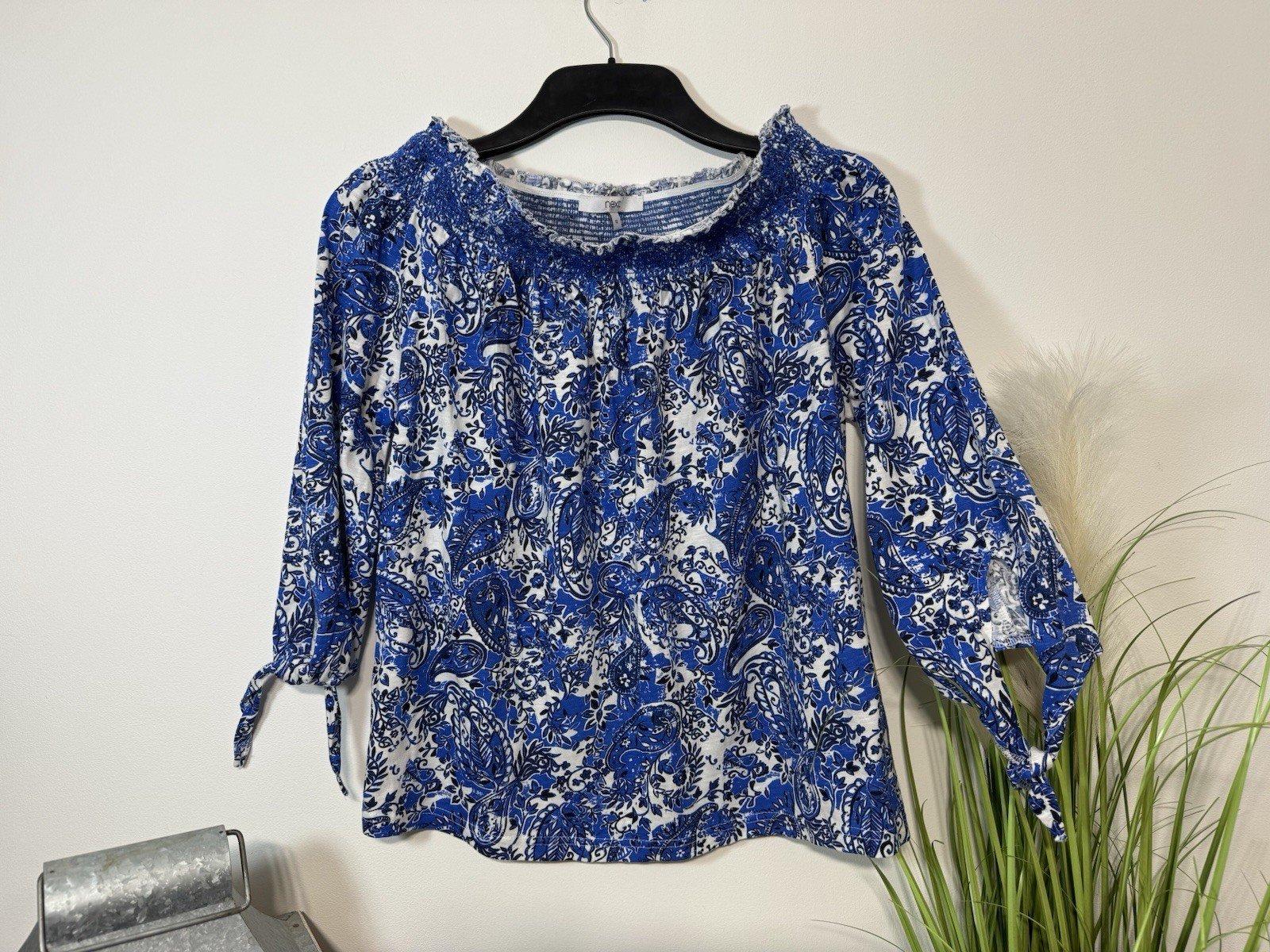 Next Paisley Print Bardot Neckline Top With 3/4 Sleeves Size 12