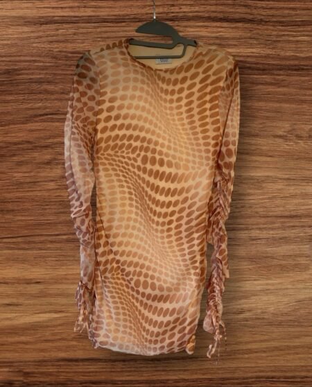 Oh Polly Pretty Lined Stretch Dress With Ruched Arms Round Neckline Size10