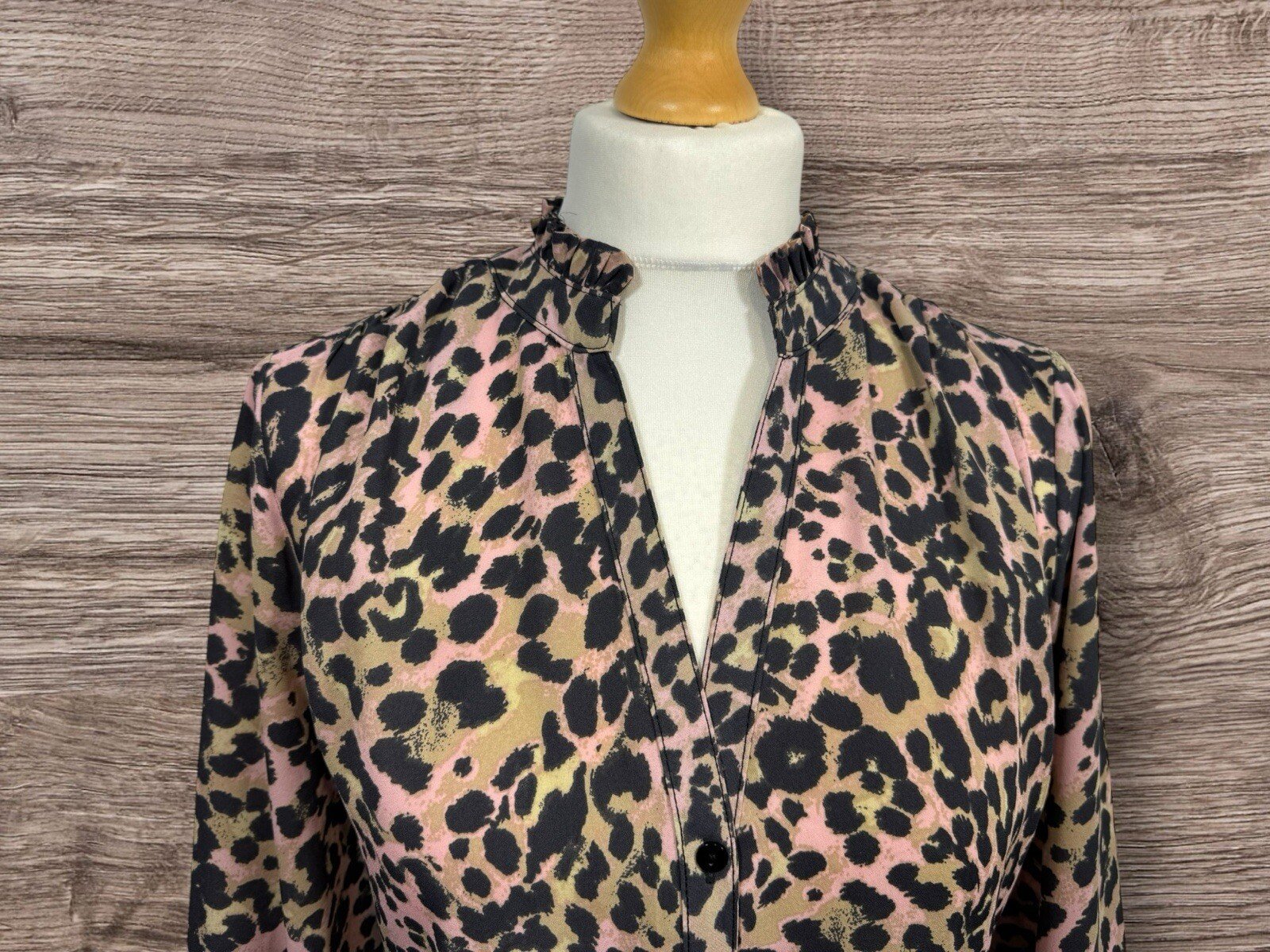 Papaya Leopard Print Dress. Frill Collar/hem Cuffed Sleeve Size 14