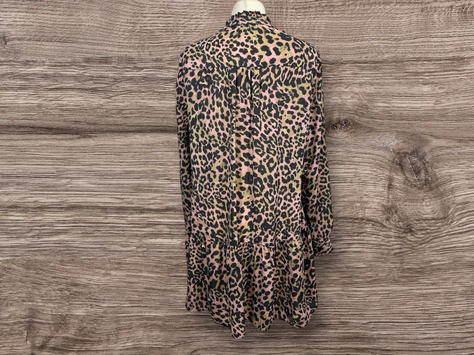 Papaya Leopard Print Dress. Frill Collar/hem Cuffed Sleeve Size 14