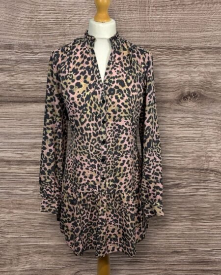 Papaya Leopard Print Dress. Frill Collar/hem Cuffed Sleeve Size 14