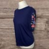 Papaya Navy Blue Top Wit Floral Arm Detail Round Neckline Size 8
