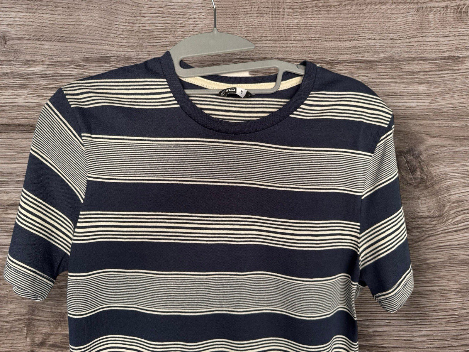 Pep&Co Navy & Cream Stripe Short Sleeve Cotton T Shirt Size S