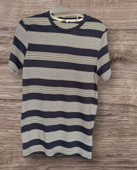 Pep&Co Navy & Cream Stripe Short Sleeve Cotton T Shirt Size S