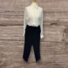River Island Black Crop Trousers With Sheer Frill Hem Detail Size 12