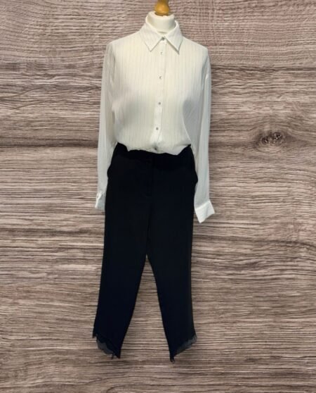 River Island Black Crop Trousers With Sheer Frill Hem Detail Size 12